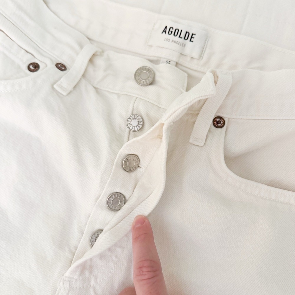 Agolde Parker Shorts 25 Cut Off Cuffed Hem Frayed Button Fly Off White Ivory - Picture 8 of 9